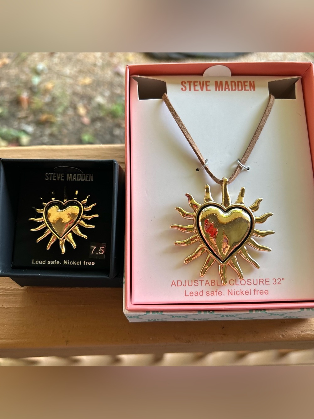 Steve Madden Sunburst Heart necklace and ring set